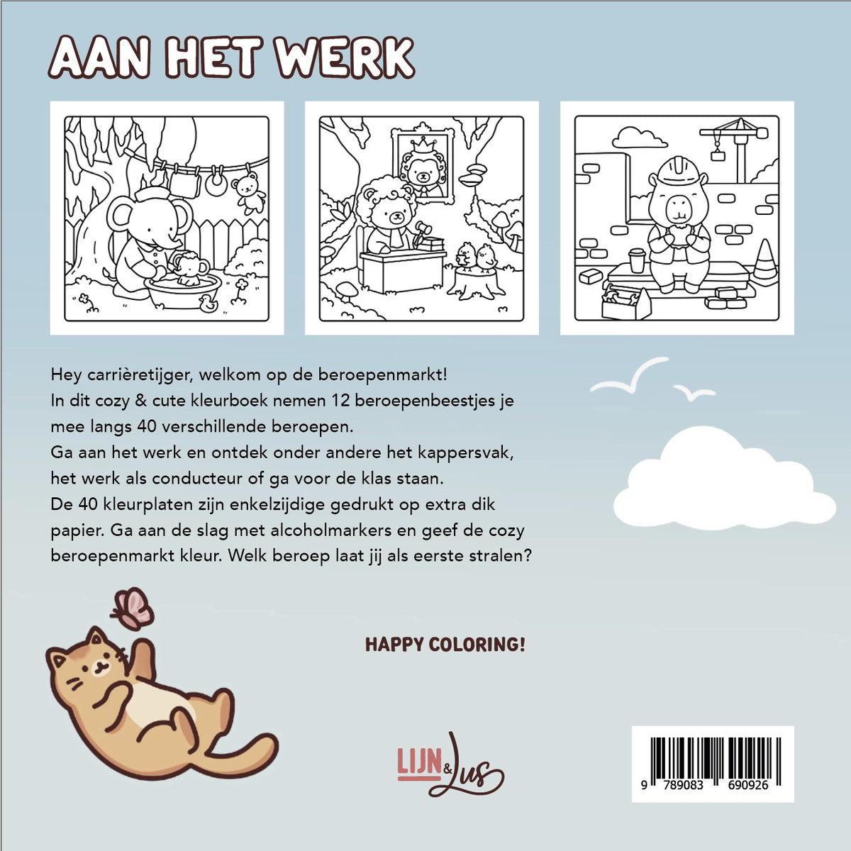 Kleurboek: Aan het werk - 40 cute & cozy beroepenbeestjes om in te kleuren