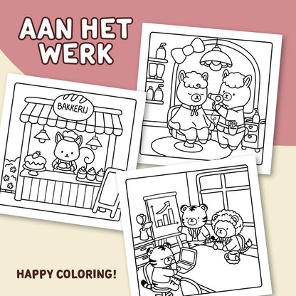 Kleurboek: Aan het werk - 40 cute & cozy beroepenbeestjes om in te kleuren