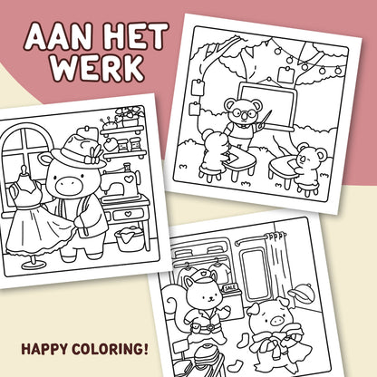 Kleurboek: Aan het werk - 40 cute & cozy beroepenbeestjes om in te kleuren