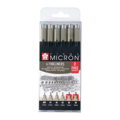 Sakura Schrijfwaren Sakura - Pigma Micron Fineliner Promotie Set 4+2 gratis