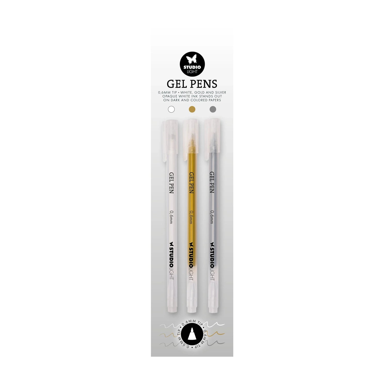 Studio Light - Gel Pens 0.6 mm tip (White/Gold/Silver)