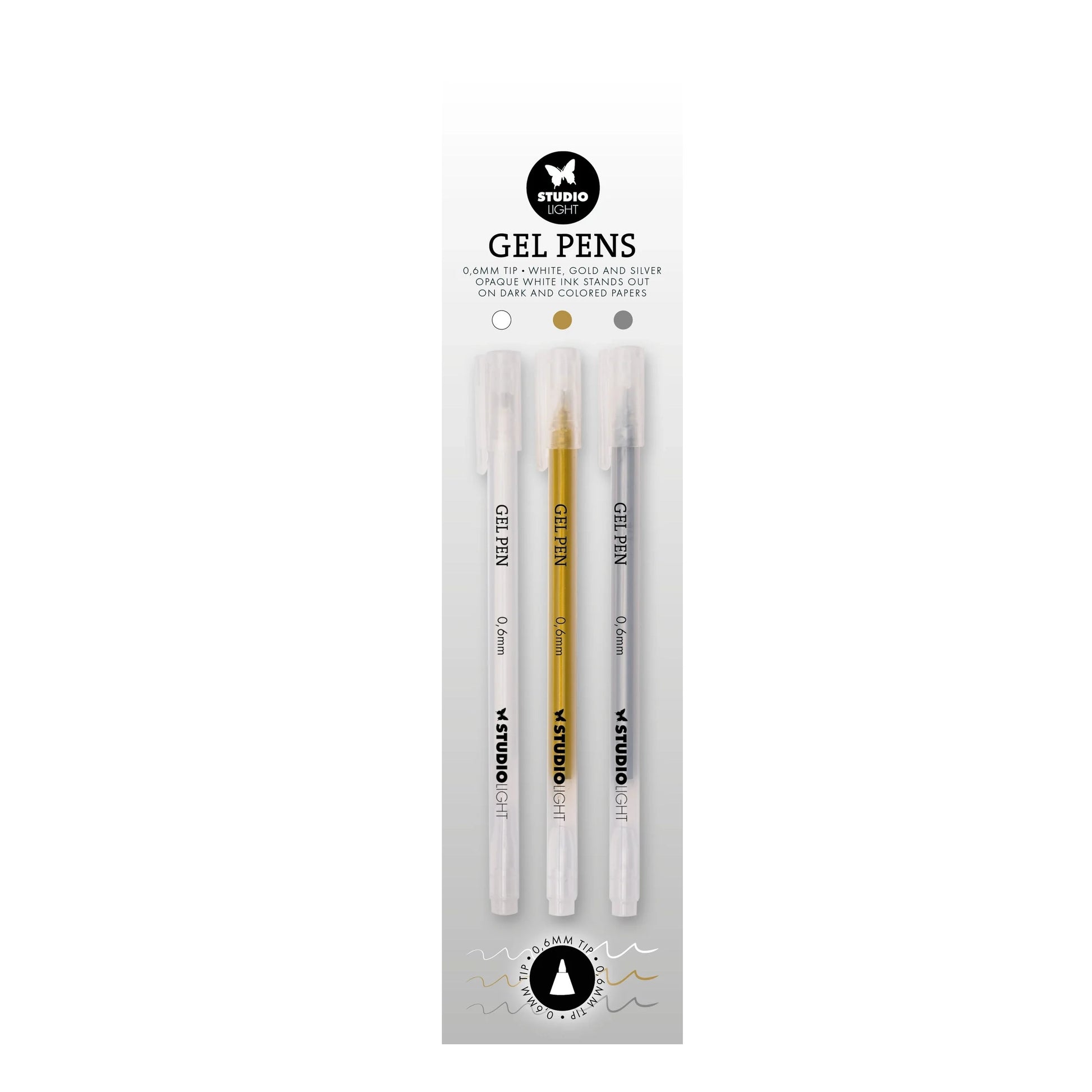 Studio Light - Gel Pens 0.6 mm tip (White/Gold/Silver)